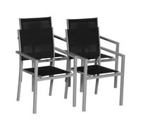 Happy Garden Juego de 4 sillas de Aluminio Gris textileno Negro