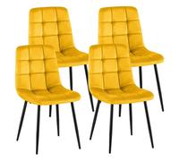 CLP Sillas de Comedor Juego de 4 tapizadas Antibes, sillas de Cocina con Terciopelo, Respaldo y Patas de Metal Negro Color:Amarillo