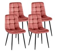 CLP Sillas de Comedor Juego de 4 tapizadas Antibes, sillas de Cocina con Terciopelo, Respaldo y Patas de Metal Negro, hasta 150 kg Color:Rosa