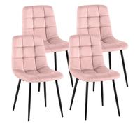 CLP Sillas de comedor Antibes, juego de 4 tapizadas terciopelo, respaldo y patas metal negro, fucsia