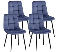 Juego de 4 sillas de comedor CLP, modelo Antibes, tapizadas en terciopelo, con respaldo acolchado, capacidad máxima de 150 kg. Color: azul