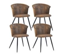 Juego de 4 sillas de comedor con respaldo envolvente, asiento acolchado en polipiel marrón vintage, patas metálicas con niveladores, estilo industrial, soporta 120 kg, ideales para cocina y salón