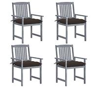 Juego de 4 sillas de comedor de jardín con cojines gruesos, color gris, madera maciza de acacia, para terraza, jardín o jardín de invierno, 57 x 60 x 92 cm