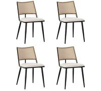 Juego de 4 sillas de comedor de mimbre vienés (poliuretano, estructura | Respaldo de ratán transpirable, cómodo cojín de asiento de poliuretano, estructura de metal resistente de hasta 120 kg