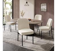 Juego de 4 sillas de comedor de terciopelo beige con patas de metal, cojín grueso
