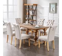 Juego de 4 sillas de comedor Flieks, con patas de madera maciza, ideales para la cocina o el salón. Sillas tapizadas con respaldo, color beige