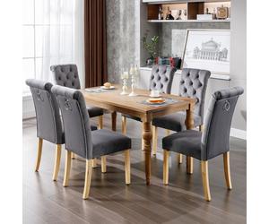 Juego de 4 sillas de comedor Flieks, con patas de madera maciza, ideales para la cocina o el salón. Sillas tapizadas con respaldo, color gris