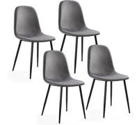 Juego de 4 sillas de comedor grises de terciopelo, con asiento acolchado y estructura de madera con patas metálicas