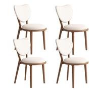 Juego de 4 sillas de Comedor Sencillas de Madera Maciza, Respaldo en Forma de corazón + cojín de Cuero, Adecuado for salón, cafetería y Dormitorio(Light Walnut+White,4)