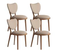 Juego de 4 sillas de Comedor Sencillas de Madera Maciza, Respaldo en Forma de corazón + cojín de Cuero, Adecuado for salón, cafetería y Dormitorio(Light Walnut+Dark Khaki,4)