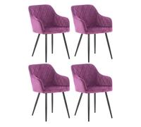 CLP Set De 4 Sillas Shila En Tela o Terciopelo I Butacas Modernas con Reposabrazos & Base Metálica I Juego 4 Sillas, Color:Violeta, Material:Terciopelo