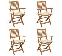 Juego de 4 sillas de jardín plegables con cojines, madera de acacia, silla de jardín, silla de madera, disponible en una variedad de cojines de colores, 54 x 57 x 91 cm