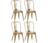 Juego de 4 sillas de metal – Mesas de comedor apilables – Diseño industrial | Color: Dorado