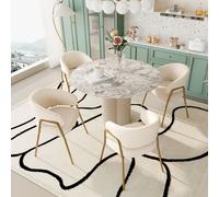 Juego de 4 sillas tapizadas Flieks, sillas para el salón con patas de metal, sillas para el comedor con reposabrazos y tapizado de lana, sillas para la cocina o tocador, color blanco
