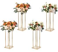 Juego de 4 taburetes con forma de flor, rectangulares, de 20x20x60 cm. Estantería para plantas de hierro, mesa auxiliar moderna, columna para flores con acabado en dorado. Taburetes para plantas, sopo