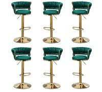Juego de 4 Taburetes de Bar Ajustable de Terciopelo Sillas de Bar con Patas Doradas, Taburetes de Cocina con Respaldo, Taburete Alto Rotación de 360° para Cafetería/Isla de Cocina,Verde,Set of 6