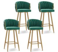Juego de 4 taburetes de bar giratorios de 360°, sillas de cocina tapizadas con patas de acero y reposapiés, altura ajustable de 25.6/29.5 pulgadas, elegante diseño verde para el hogar y el bar