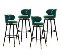 Juego de 4 taburetes giratorios de terciopelo verde tapizados con respaldo y patas de metal, elegantes sillas altas para cocina y hogar, 65 cm / 25.6in de altura