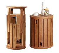 Juego de 4 taburetes y mesas auxiliares de madera, multifuncionales, redondos, para comedor, sala de estar, mesa de café, decoración rústica del hogar, diseño que ahorra espacio