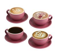 Juego de 4 tazas de capuchino de 300 ml - Violeta mate, tazas de café de cerámica con platillos, juego barista para Latte Art y moca, juego grande de tazas y platillos