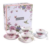 Juego de 4 Tazas de té y platillo de Porcelana Estilo Shabby Chic, Vintage, Caja de Regalo (1 Juego de 4)