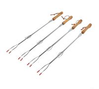 Juego de 4 tenedores retráctiles para parrilla, pinchos de acero inoxidable de mango largo para camping, barbacoa, fiesta, utensilios ajustables de 30.3 pulgadas, equipo de hoguera de jardín (B)