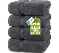 Juego de 4 toallas de baño, 61x137 cm, 600 g/m², algodón hilado en anillo, color gris