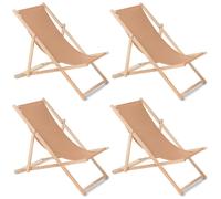 Juego de 4 tumbonas para playa y jardín en madera de haya color cappuccino