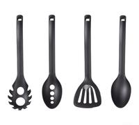 Juego de 4 utensilios de cocina de nailon antiadherentes con espátula, cuchara, colador resistente al calor, gadgets negros para chef casero