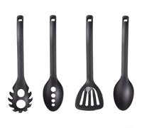 Juego de 4 utensilios de nailon resistente al calor con cuchara ranurada, espátula y espumadera diseñada para cocinar sin arañazos