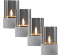 Juego de 4 velas LED de cera, en color gris cemento, de 11 cm y 15,5 cm de altura. Velas LED parpadeantes para exteriores, con batería y función de temporizador, ideales para adornos navideños, candel