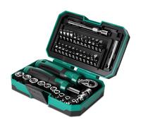 Juego de 40 piezas con llave de carraca y vasos de 1/4",puntas, mango magnético, extensiones, junta universal y maletín,Herramienta profesional para aficionados al DIY y reparación automotriz