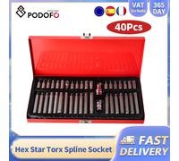 Juego de 40 Puntas de Atornillar Hexagonales, Torx y Spline de Podofo, con Adaptador de Impacto de 1/2 y 3/8 Pulgadas, para Reparación de Automóviles 40pcs