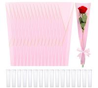 Juego de 400 bolsas de ramo de flores, 200 bolsas de ramo de manga de rosa, 200 tubos de agua de flores, frascos de agua florales de plástico para Navidad, boda, cumpleaños (rosa)