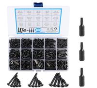 Juego de 400 tornillos autorroscantes de acero inoxidable, tornillos autoperforantes Torx de cabeza avellanada, tornillos para madera con taladro M3/M3,5/M4, 12 mm/16 mm/20 mm/25 mm/30 mm/35 mm, negro