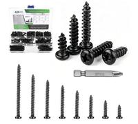 Juego de 420 tornillos autorroscantes de metal, M3 Wood Screws Assortment Set, Self Drilling Cross Round Head Sheet Screw Set for DIY Metal Plastic Wood Repairs (Black)