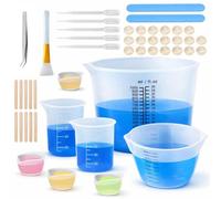 Juego de 47 vasos medidores de silicona de resina epoxi, 1000 ml/500 ml/100 ml, vasos de silicona para verter con agitadores, pipetas, pinzas, guantes, cepillo de silicona, etc. para resina epoxi