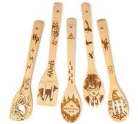 Juego de 5 cucharas de madera para cocinar, decoración de cocina de Harry Potter, espátula de bambú HP para accesorios de cocina de granja, regalos para inauguración de la casa, boda, Navidad