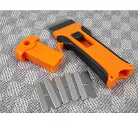 Juego de 5 Cuchillas + 1 Raspador con Herramienta de Eliminación de Adhesivos en el Extremo, Adecuado para Limpiar Superficies de Vidrio de Puertas de Horno y Estufas Naranja