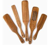 Juego De 5 Espátulas De Cocina De Madera De Teca Natural, Utensilios De Cocina De Madera Ligeros Y Resistentes, Cucharas De Madera Lisas Fáciles De Limpiar para Uso Five-Piece Set
