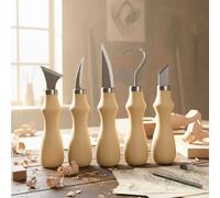 Juego de 5 herramientas para tallar madera, cuchillo curvo con mango de roble para manualidades, herramientas para tallar madera a mano, afiladas, portátiles, color madera natural