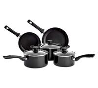 Juego de 5 piezas de utensilios de cocina Amazon Basics con revestimiento antiadherente, apto para inducción, con tapas, color