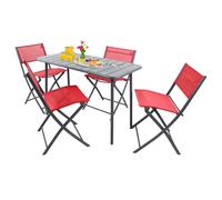 Juego de 5 piezas juego de bistro mesa de comedor juego de jardín juego de balcón silla mesa plegable jardín camping Sumila 110x55 Rojo