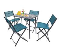juego de 5 piezas juego de bistro mesa de comedor juego de jardín juego de balcón silla mesa plegable jardín camping Sumila 80x55 Turquesa