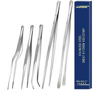 Juego de 5 pinzas de cocina de acero inoxidable, pinzas finas, juego de pinzas para alimentos, pinzas de cocina profesional, pinzas largas para cocinar, reparar, asar, multiuso (30,5 cm y 16 cm)