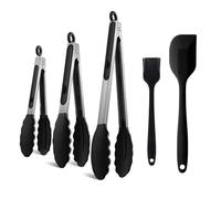 Juego de 5 pinzas de silicona resistentes al calor de 480 °F para cocina, pinzas de barbacoa de acero inoxidable con pinzas de metal bloqueables, puntas de silicona sin BPA y mango de silicona, 21