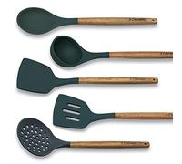 Juego de 5 Utensilios de Cocina 3 Claveles en Silicona Resistente a Altas Temperaturas y Mango en Madera de Haya