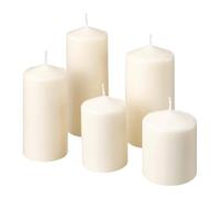 Juego de 5 velas redondas con forma de bloque para bodas (tiempo de combustión de 45 a 15 horas y altura de 17 a 8 cm), color natural