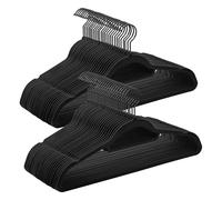 SONGMICS Percha de Terciopelo, Juego de 50, Antideslizantes, con Barra Corbata y Gancho Negro, 0,6 cm Espesor, Ahorra Espacio, 43,5 cm Largo, Abrigo Pantalón, Negro Tinta CRF021B02