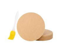 Juego de 50 piezas de papel pergamino redondo de 20 cm + cepillo de silicona, hojas antiadherentes sin blanquear, resistentes al calor para horno, freidora de aire, molde para tartas